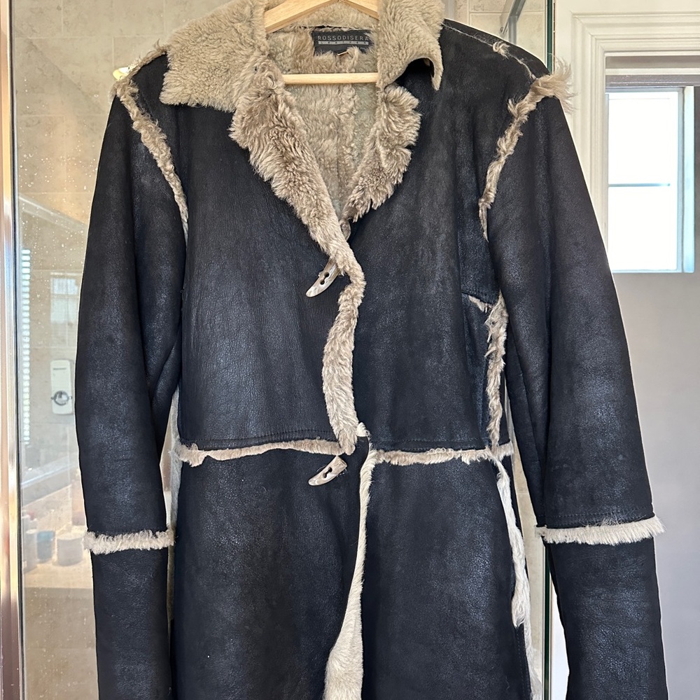 Vintage Rossodisera black fur leather jacket Made in Italy